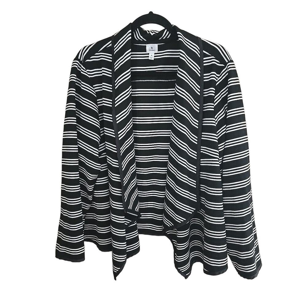 Dressbarn Black Striped Open Front Draped Cardigan Sweater Womans Plus Size 3X
